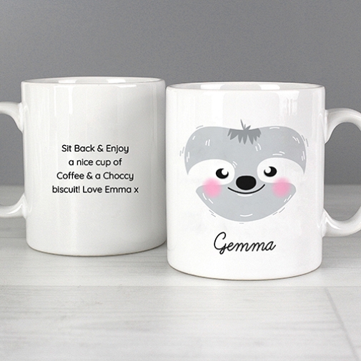 Personalised Cute Sloth Face Mug Delivery UK