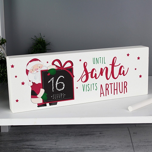 Personalised Santa Christmas Chalk Countdown Wooden Block