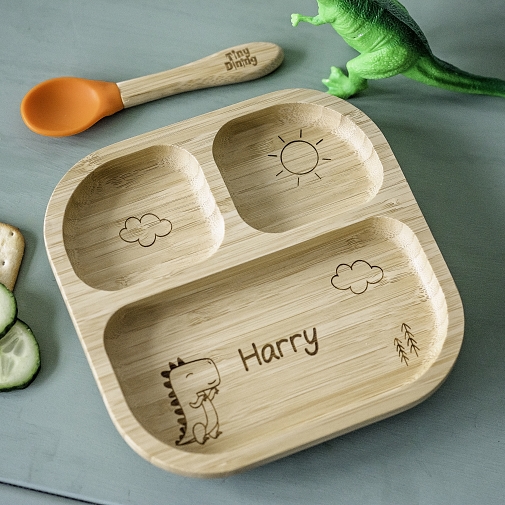 Personalised Dinosaur Bamboo Suction Plate & Spoon