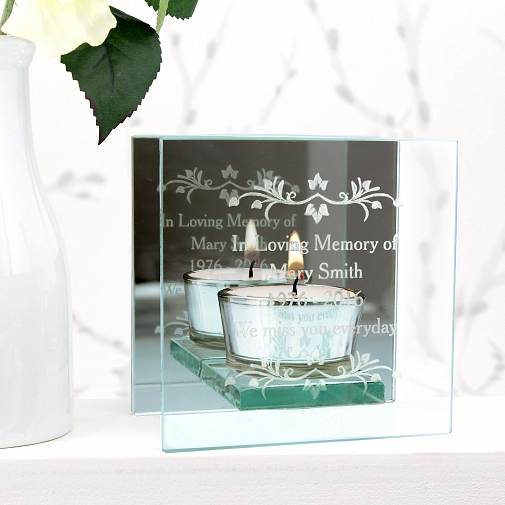 Personalised Sentiments Mirrored Glass Tea Light Holder