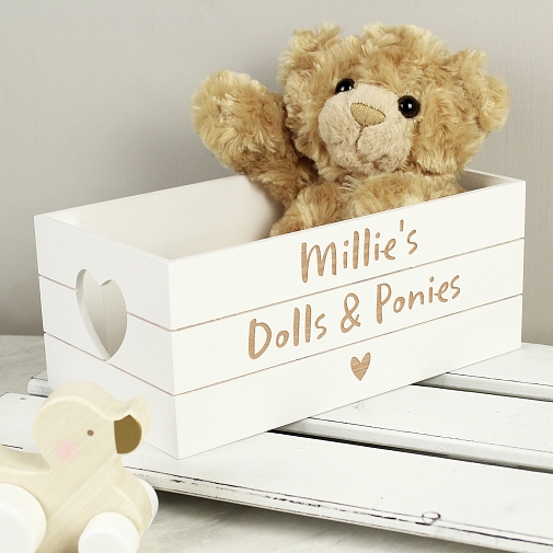 Personalised Free Text Heart White Wooden Crate