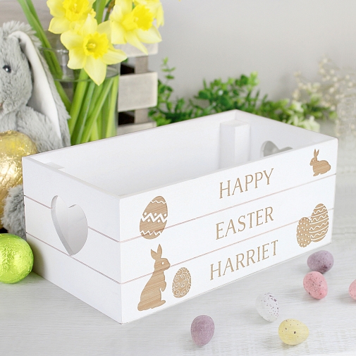 Personalised Easter Bunny White Wooden Crate