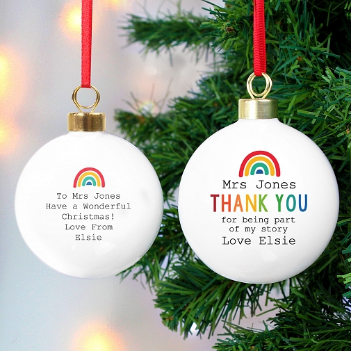 Personalised Rainbow Thank You Bauble