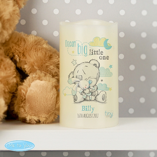 Personalised Tiny Tatty Teddy Dream Big Blue Nightlight LED Candle