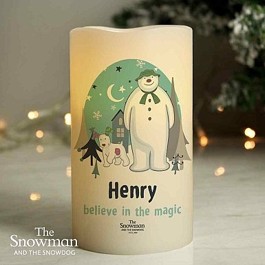 Personalised The Snowman and the Snowdog LED Candle