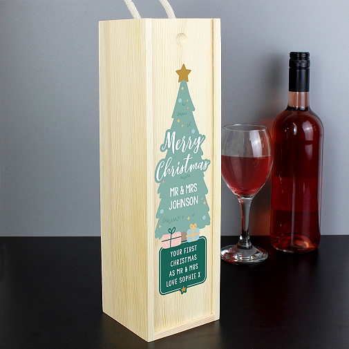 Personalised Merry Christmas Wooden Bottle Box