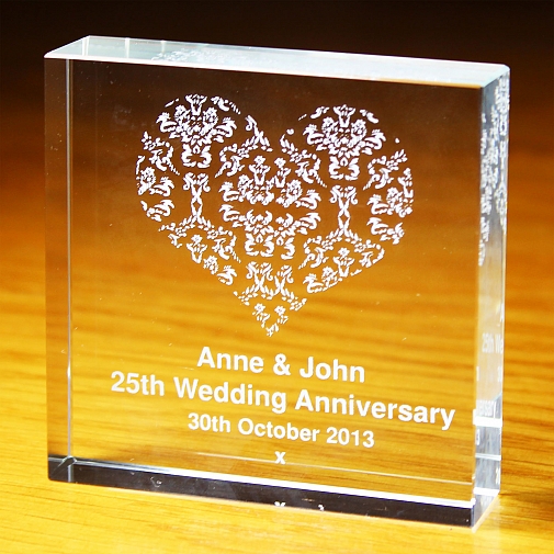 Personalised Damask White Heart Large Crystal Token