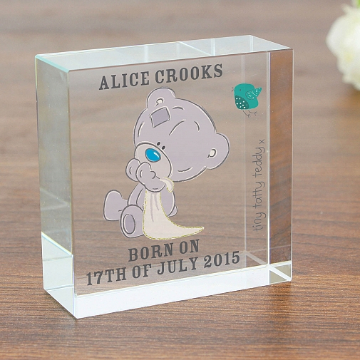 Personalised Tiny Tatty Teddy Medium Christening Crystal Token