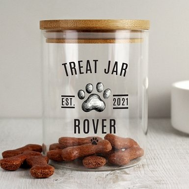 Personalised Pet Treats Glass Jar with Bamboo Lid