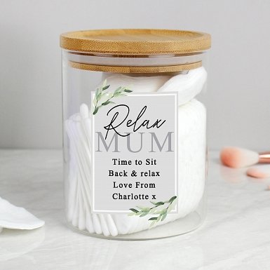 Personalised Botanical Glass Jar with Bamboo Lid