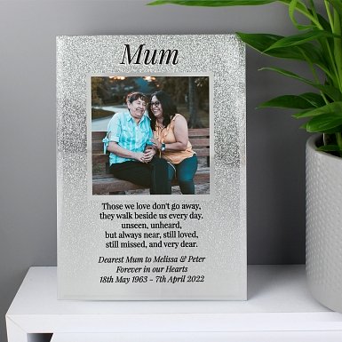 Personalised Memorial 4x4 Glitter Glass Photo Frame