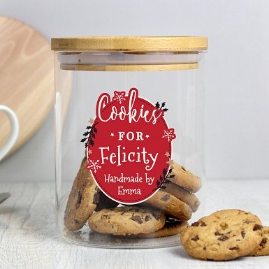 Personalised Christmas Glass Jar with Bamboo Lid