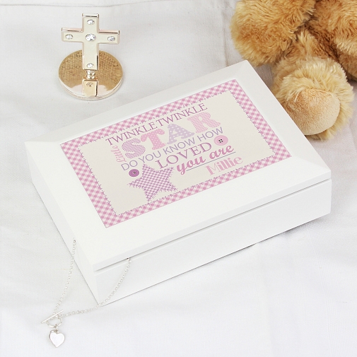 Personalised Twinkle Girls White Keepsake Box