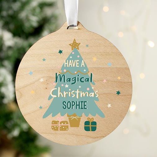 Personalised Christmas Tree Round Wooden Decoration