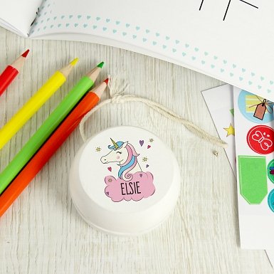 Personalised Unicorn White Wooden Yoyo