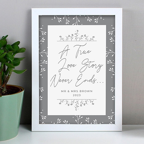 Personalised True Love Story A4 White Framed Print