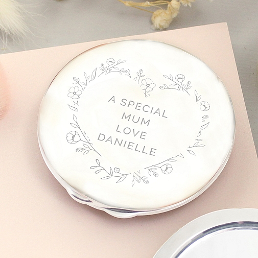 Personalised Floral Heart Compact Mirror