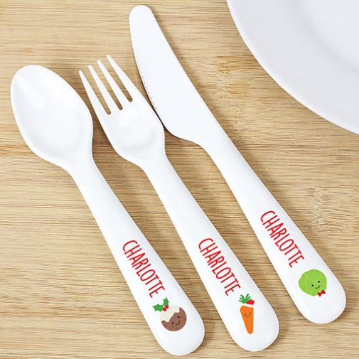 Personalised First Christmas Dinner 3 Piece Plastic Cutlery Set