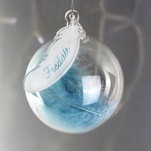 Personalised Blue Feather Glass Bauble